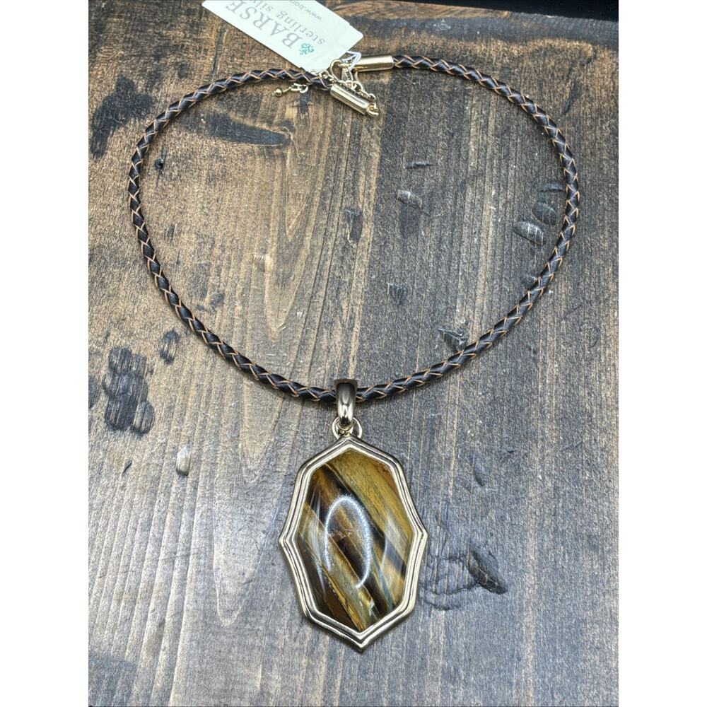 Barse Brocade Enhancer Necklace- Tigers Eye- Leather- Bronze- NWT - Picture 4 of 5